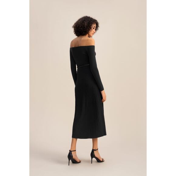 Lilysilk Vivi Dress Womens Large Black Silk Knit Pleated Midi Long Sleeve NWT - Picture 3 of 15